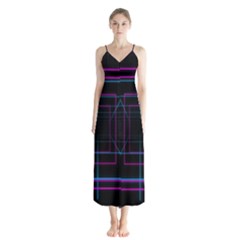 Retro Neon Grid Squares And Circle Pop Loop Motion Background Plaid Purple Button Up Chiffon Maxi Dress by Mariart