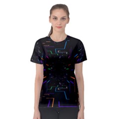 Seamless 3d Animation Digital Futuristic Tunnel Path Color Changing Geometric Electrical Line Zoomin Women s Sport Mesh Tee