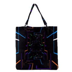 Seamless 3d Animation Digital Futuristic Tunnel Path Color Changing Geometric Electrical Line Zoomin Grocery Tote Bag by Mariart