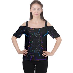 Seamless 3d Animation Digital Futuristic Tunnel Path Color Changing Geometric Electrical Line Zoomin Cutout Shoulder Tee