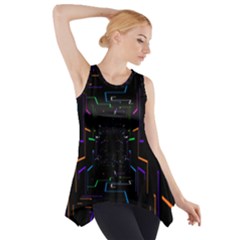 Seamless 3d Animation Digital Futuristic Tunnel Path Color Changing Geometric Electrical Line Zoomin Side Drop Tank Tunic