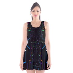 Seamless 3d Animation Digital Futuristic Tunnel Path Color Changing Geometric Electrical Line Zoomin Scoop Neck Skater Dress by Mariart