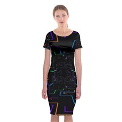 Seamless 3d Animation Digital Futuristic Tunnel Path Color Changing Geometric Electrical Line Zoomin Classic Short Sleeve Midi Dress by Mariart