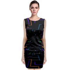 Seamless 3d Animation Digital Futuristic Tunnel Path Color Changing Geometric Electrical Line Zoomin Sleeveless Velvet Midi Dress by Mariart