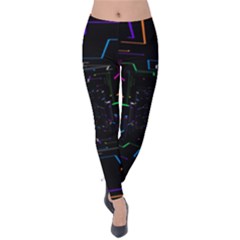 Seamless 3d Animation Digital Futuristic Tunnel Path Color Changing Geometric Electrical Line Zoomin Velvet Leggings by Mariart