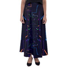 Seamless 3d Animation Digital Futuristic Tunnel Path Color Changing Geometric Electrical Line Zoomin Flared Maxi Skirt