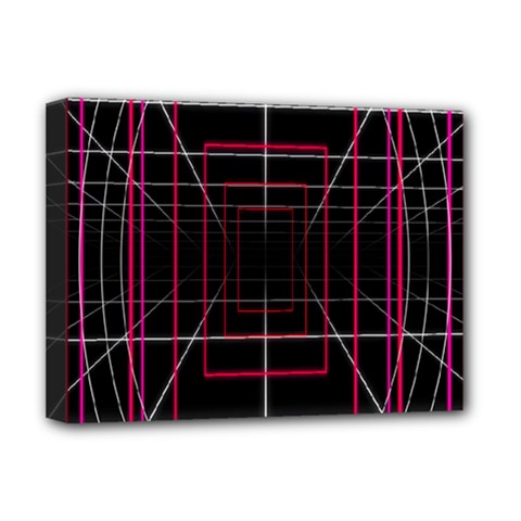 Retro Neon Grid Squares And Circle Pop Loop Motion Background Plaid Deluxe Canvas 16  X 12  