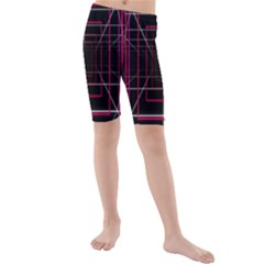 Retro Neon Grid Squares And Circle Pop Loop Motion Background Plaid Kids  Mid Length Swim Shorts