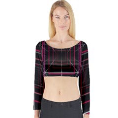 Retro Neon Grid Squares And Circle Pop Loop Motion Background Plaid Long Sleeve Crop Top by Mariart