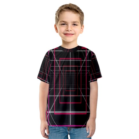 Retro Neon Grid Squares And Circle Pop Loop Motion Background Plaid Kids  Sport Mesh Tee by Mariart