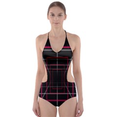 Retro Neon Grid Squares And Circle Pop Loop Motion Background Plaid Cut-out One Piece Swimsuit