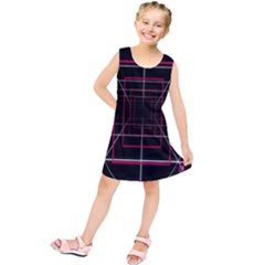 Retro Neon Grid Squares And Circle Pop Loop Motion Background Plaid Kids  Tunic Dress by Mariart