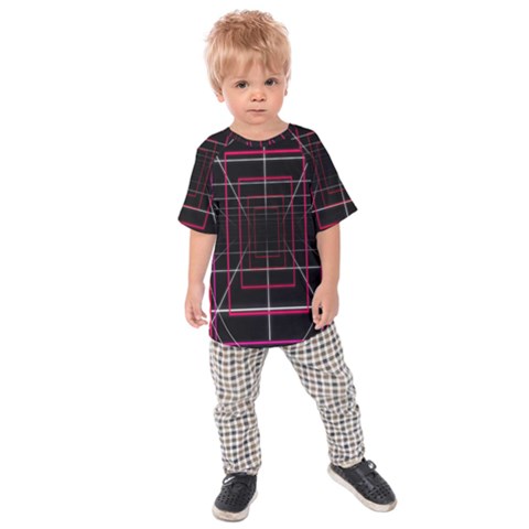 Retro Neon Grid Squares And Circle Pop Loop Motion Background Plaid Kids Raglan Tee by Mariart