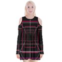 Retro Neon Grid Squares And Circle Pop Loop Motion Background Plaid Velvet Long Sleeve Shoulder Cutout Dress View1