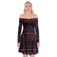 Retro Neon Grid Squares And Circle Pop Loop Motion Background Plaid Off Shoulder Skater Dress by Mariart