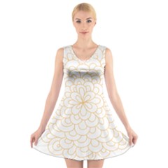 Rosette Flower Floral V-neck Sleeveless Skater Dress by Mariart