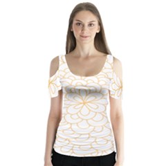 Rosette Flower Floral Butterfly Sleeve Cutout Tee 