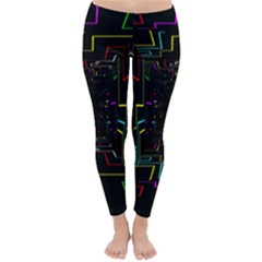 Seamless 3d Animation Digital Futuristic Tunnel Path Color Changing Geometric Electrical Line Zoomin Classic Winter Leggings by Mariart