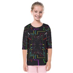 Seamless 3d Animation Digital Futuristic Tunnel Path Color Changing Geometric Electrical Line Zoomin Kids  Quarter Sleeve Raglan Tee