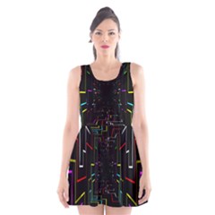 Seamless 3d Animation Digital Futuristic Tunnel Path Color Changing Geometric Electrical Line Zoomin Scoop Neck Skater Dress