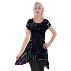 Seamless 3d Animation Digital Futuristic Tunnel Path Color Changing Geometric Electrical Line Zoomin Short Sleeve Side Drop Tunic by Mariart