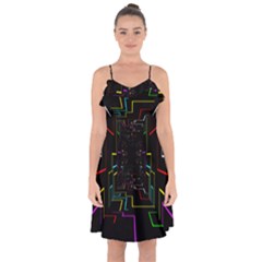 Seamless 3d Animation Digital Futuristic Tunnel Path Color Changing Geometric Electrical Line Zoomin Ruffle Detail Chiffon Dress