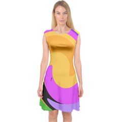 Spiral Digital Pop Rainbow Capsleeve Midi Dress