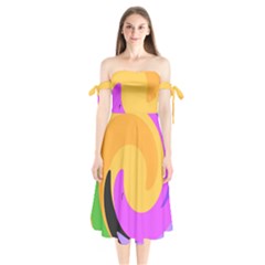 Spiral Digital Pop Rainbow Shoulder Tie Bardot Midi Dress by Mariart