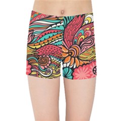 Seamless Texture Abstract Flowers Endless Background Ethnic Sea Art Kids Sports Shorts by Mariart