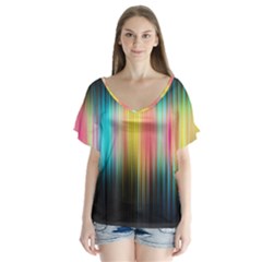 Sound Colors Rainbow Line Vertical Space V-neck Flutter Sleeve Top