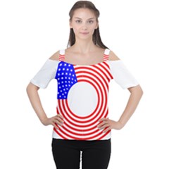 Stars Stripes Circle Red Blue Cutout Shoulder Tee