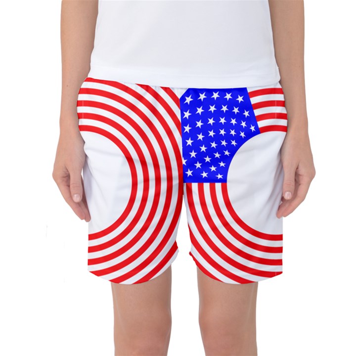 Stars Stripes Circle Red Blue Women s Basketball Shorts