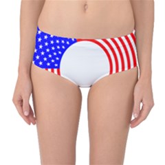 Stars Stripes Circle Red Blue Mid-waist Bikini Bottoms