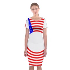 Stars Stripes Circle Red Blue Classic Short Sleeve Midi Dress