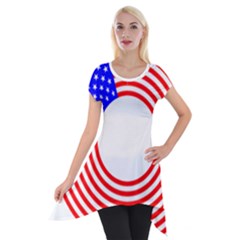 Stars Stripes Circle Red Blue Short Sleeve Side Drop Tunic