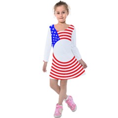 Stars Stripes Circle Red Blue Kids  Long Sleeve Velvet Dress by Mariart