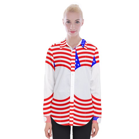 Stars Stripes Circle Red Blue Womens Long Sleeve Shirt by Mariart