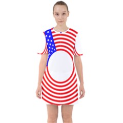 Stars Stripes Circle Red Blue Sixties Short Sleeve Mini Dress by Mariart