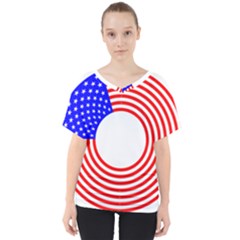 Stars Stripes Circle Red Blue V-neck Dolman Drape Top