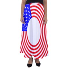 Stars Stripes Circle Red Blue Flared Maxi Skirt