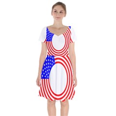 Stars Stripes Circle Red Blue Short Sleeve Bardot Dress