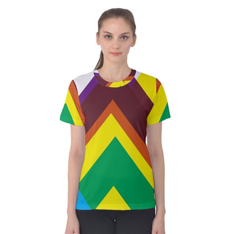 Triangle Chevron Rainbow Web Geeks Women s Cotton Tee by Mariart