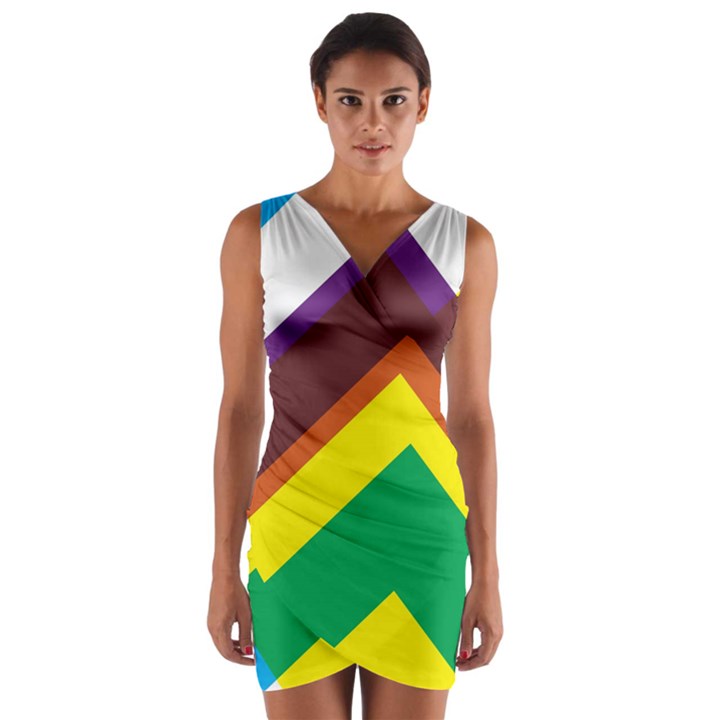 Triangle Chevron Rainbow Web Geeks Wrap Front Bodycon Dress