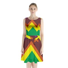 Triangle Chevron Rainbow Web Geeks Sleeveless Waist Tie Chiffon Dress