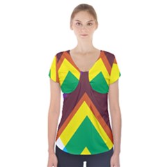 Triangle Chevron Rainbow Web Geeks Short Sleeve Front Detail Top