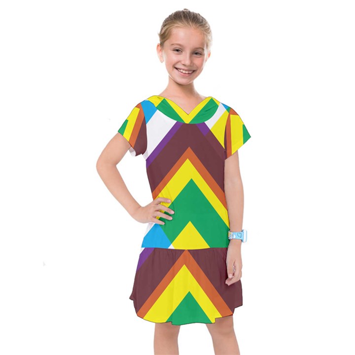 Triangle Chevron Rainbow Web Geeks Kids  Drop Waist Dress