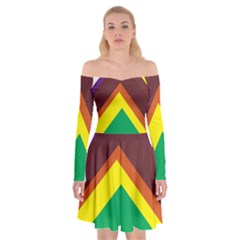 Triangle Chevron Rainbow Web Geeks Off Shoulder Skater Dress by Mariart