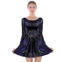 Seamless 3d Animation Digital Futuristic Tunnel Path Color Changing Geometric Electrical Line Zoomin Long Sleeve Skater Dress by Mariart