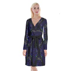 Seamless 3d Animation Digital Futuristic Tunnel Path Color Changing Geometric Electrical Line Zoomin Long Sleeve Velvet Front Wrap Dress