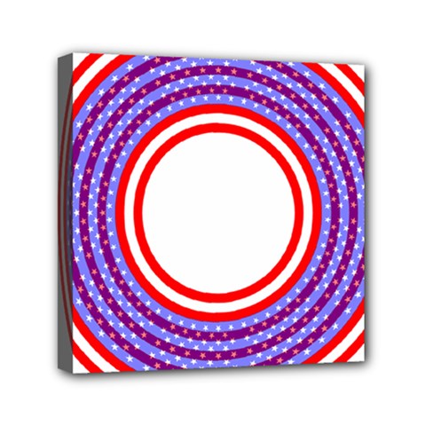 Stars Stripes Circle Red Blue Space Round Mini Canvas 6  x 6 